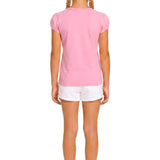 Girls' Basic Short Puff Sleeve Round Neck Cotton T-Shirt