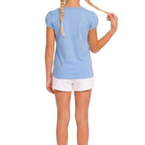 Girls' Basic Short Puff Sleeve Round Neck Cotton T-Shirt