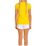 Girls' Basic Short Puff Sleeve Round Neck Cotton T-Shirt