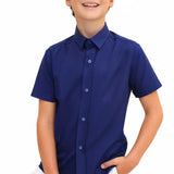 Lilax Boys Classic Short Sleeve Button Down Casual Solid Dress Shirt