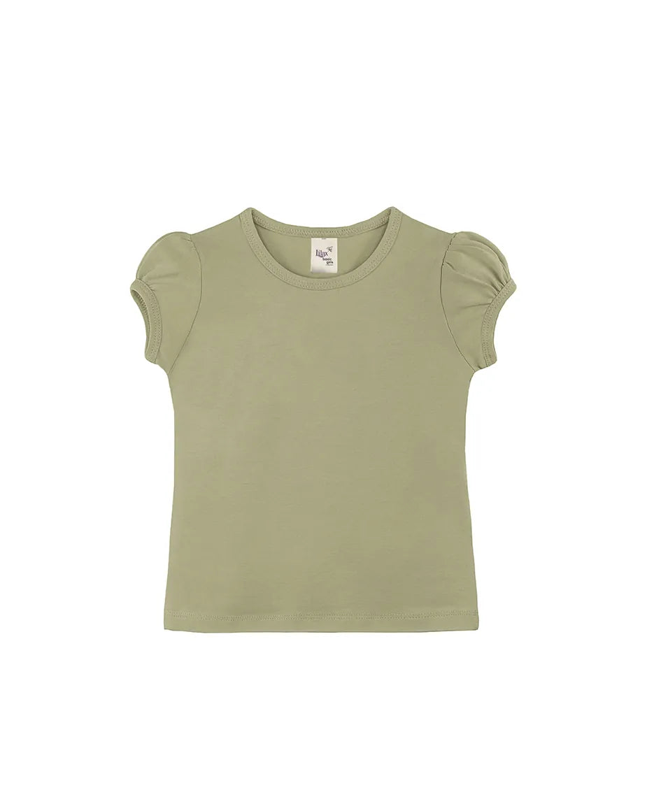 Girls' Basic Cotton T-Shirt  Short Puff Sleeve Crewneck / 11-12 Years