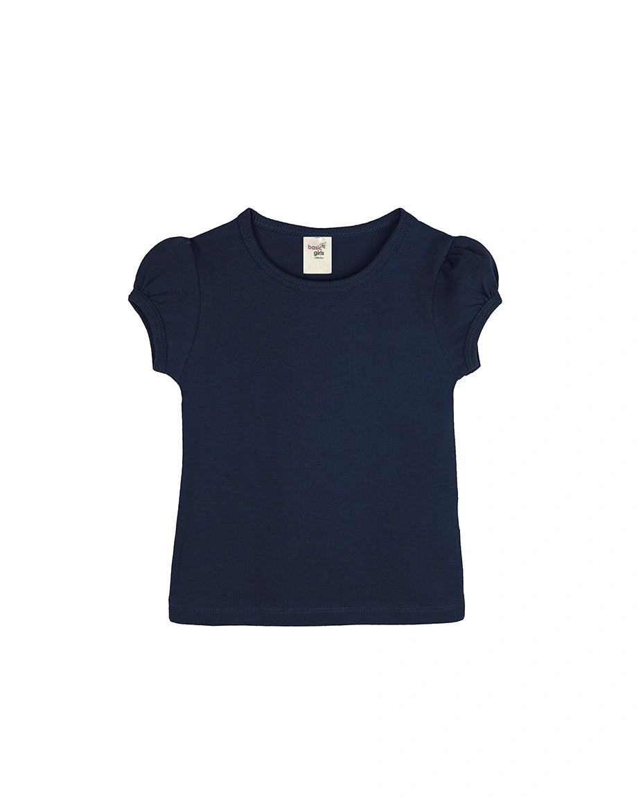 Girls' Basic Cotton T-Shirt  Short Puff Sleeve Crewneck / 11-12 Years