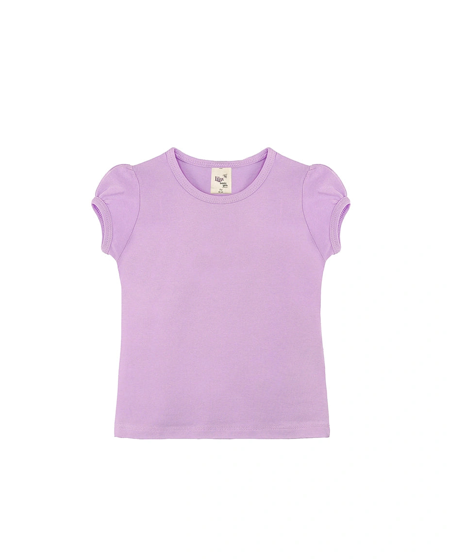 Girls' Basic Cotton T-Shirt  Short Puff Sleeve Crewneck / 8 to 10