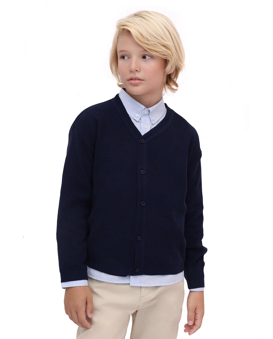 Little Boys Basic Long Sleeve V-Neck Classic Knit Cardigan Sweater