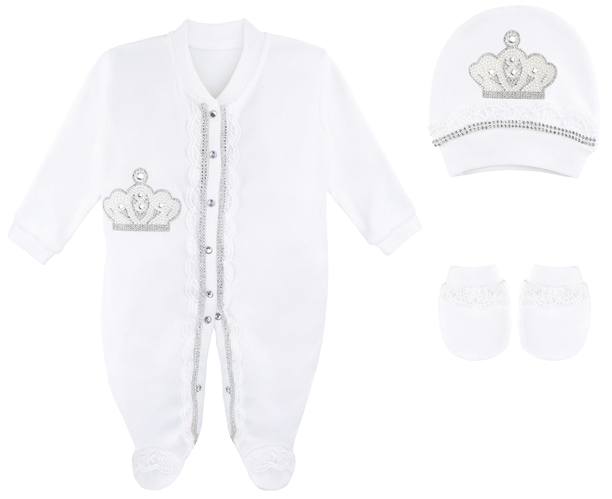 Jeweled Crown Layette Gift Set for Baby Girls: 3 Pieces