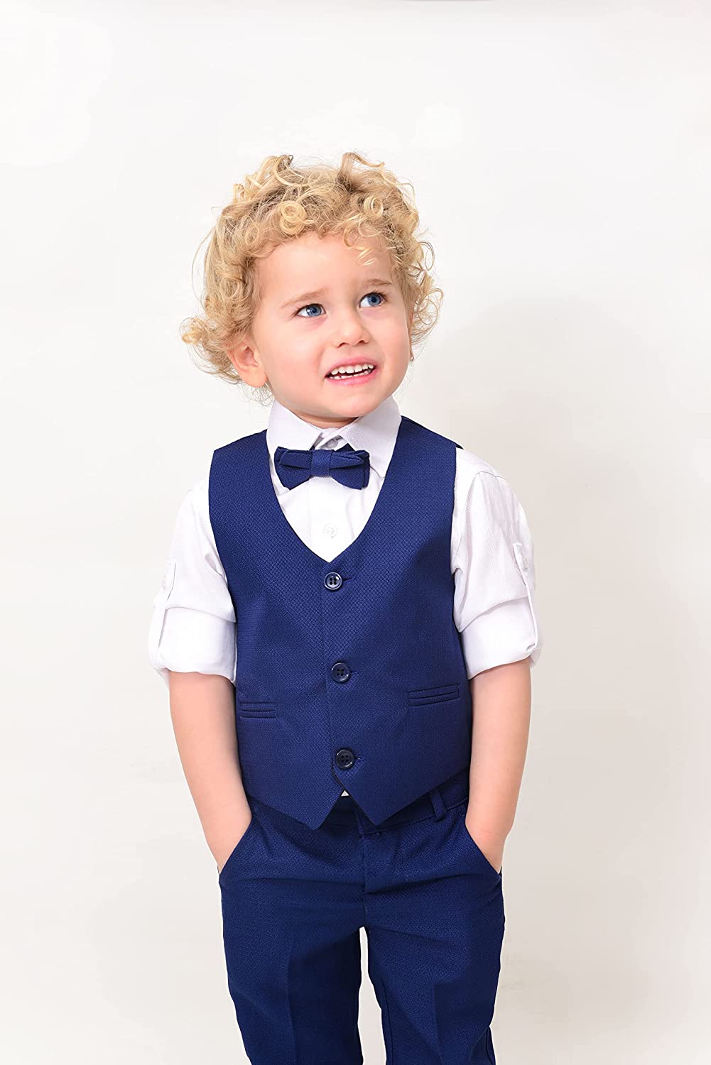 Boys 4 piece tuxedo suit with shirt, pants, vest and bow tie; perfect for baby boy clothes & christmas gift ideas  