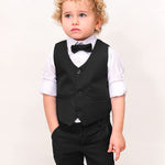 Boys 4 piece tuxedo suit with shirt, pants, vest and bow tie; perfect for baby boy clothes & christmas gift ideas  